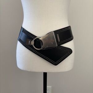 NWT True religion Black Studded Belt with Silver Buckle